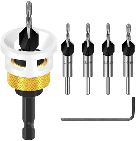 Afenau Kegelsenker Set, 6-teilig, Senker Metall mit 1/4 Hex Schaft, Tiefenverstellbar, Präzise Bohrsenker mit Tiefenanschlag, Bohrer mit Senker für Holzverarbeitung
