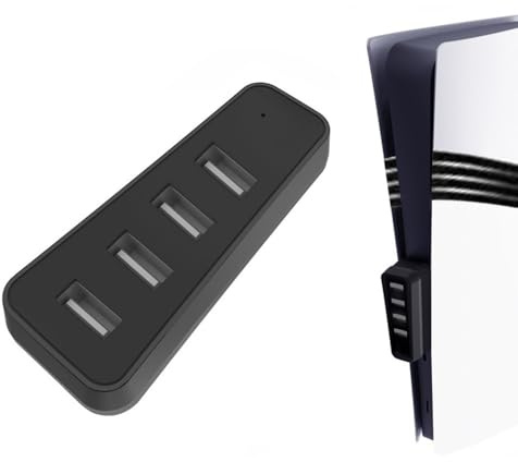 USB-Hub für PS5 Pro/Slim Disc/Digital Edition,4 Port USB High-Speed Expansion Hub Ladegerät Splitter Adapter für Konsole,USB Charging Port Expander Zubehör für PS5 Pro,Plug and Play (schwarz)