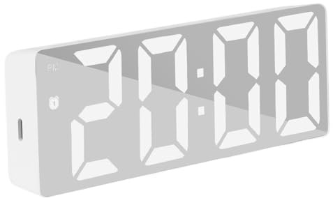 Sveglia digitale – Sveglia luminosa contemporanea, elegante orologio da tavolo con grande display | Elegante orologio digitale a specchio LED da scrivania con data e temperatura, decorazione per la