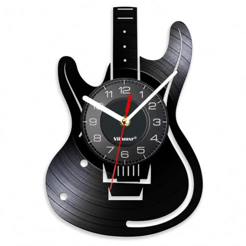 Viiluuxr reloj de vinilo con discos de 30 cm, instrumentos musicales, guitarra, artesanías, reloj de pared extravagante, analógico sin ruido, decoración