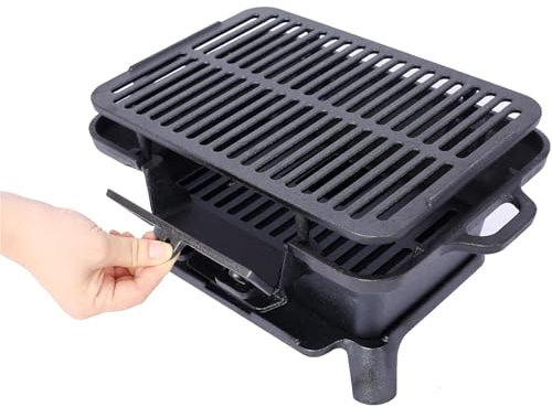 Gvqng Griglia Ovale in Ghisa A Carbonella, Griglia Portatile da Tavolo per Cucinare All'Aperto, Griglia Hibachi in Ghisa Smaltata, per Campeggio, Cortile E Tailgating,Nero