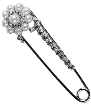 Imperdible para recoger la cola del vestido de novia. Broche Decorativo de Perlas y Cristales para Novia, Diseño Floral, Imperdible Elegante, Plateado, con perlas y brillantes de fantasía
