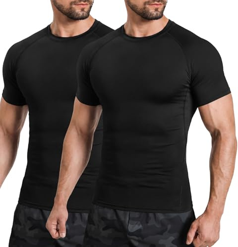 Tigersay Camiseta de Compresión para Hombre, Manga Corta, Transpirable y de Secado Rápido, Soporte Ergonómico para Fitness, Running y Gimnasio