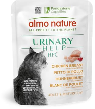 Almo Nature HFC Urinary Help - Nassfutter für Katzen - Unterstützung für die Harnwege - Hühnerbrust & Cranberries - Human Grade, Monoprotein, Glutenfrei - 24x50g