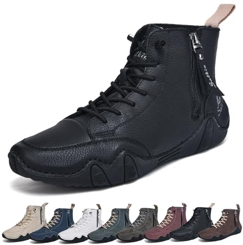 Herrbarfotastövlar, andningsbara halkfria barfotaskor, bekväma höga ankelstövlar for utomhusvandring(Black,44 EU)