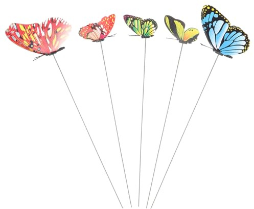 Kisangel 5 Stück Schmetterling deko, Schmetterlinge Gartenstecker aus Bunte Gartendeko für blumenstecker und Verschönert Außenbereiche mit Realistischer Optik Zufällige Zufällige Farbe