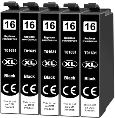 Yowell 5X 16XL Druckerpatronen Kompatibel für Epson 16 16XL Schwarz Druckerpatronen für Workforce WF-2760 WF-2630 WF-2510 WF-2660 WF-2750 WF-2650 WF-2540 WF-2530 WF-2520