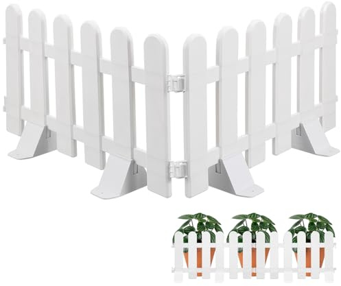 COLLBATH 2 pièces Barrière de Jardin Blanche Plastique avec Bases Renforcées Clôture Résistante Aux Intempéries pour Pelouse Bordure Décorative DIY pour Extérieur Délimitation de Chemin et