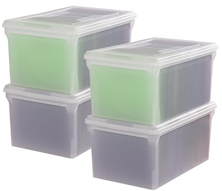 IRIS USA 4-Pack Snap File Box with Locking Lid, Pearl