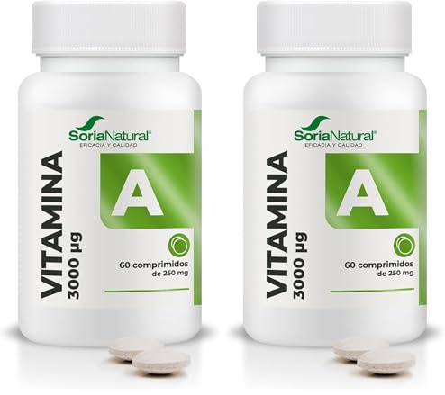 Soria Natural Vitamina A Liberación Sostenida - Salud Ocular, Salud de la Piel y Refuerzo del Sistema Inmunológico - Liberación Gradual para MÁXIMA ABSORCIÓN - 60 comprimidos de 250mg (Paquete de 2)