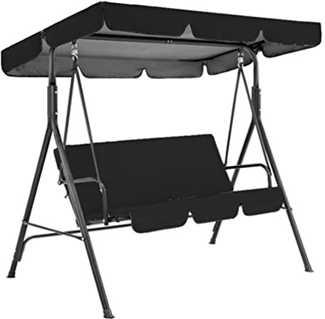 Silla oscilante ajustable con toldo – Asiento de columpio para patio al aire libre con cojín extraíble, perfecto para piscina y porche, 190 x 132 x 15 cm, elegante mueble de jardín negro
