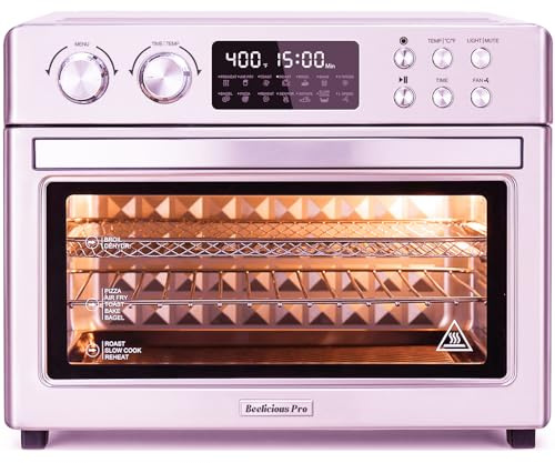 28QT Air Fryer Toaster Oven Combo, Large 12-in-1 Convection Countertop Oven with 3-Layer Cooking, Rotisserie for Chicken, 6 Heating Tubes, Fast Preheat, Fit 11 Pizza, All Accessories, Sliver-Red