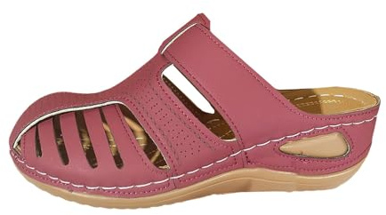 Sandaler damer med kilklack, träsandaler damer ihåliga stängda kilsandaler slip-on sandaletter lätta utomhussandaler halkfria tofflor sommar fritidsskor båge stöd sommarsandaler, Het rosa, 41 EU