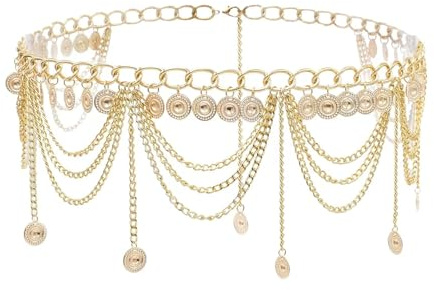 Damen Bauchkette Gold Taillenkette für Kurdische Kleider & Sommer Strand, Verstellbare Körperkette 60-80cm, Elegante Kettengürtel Hüftkette Schmuck für Bikini Jeans Party, Waist Chain Accessoire 1pc