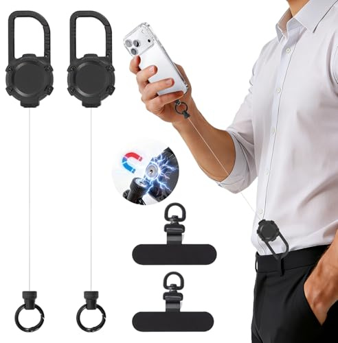 Zoruam Magnetic Retractable Phone Lanyard, Anti-Theft Keychain Strap with Steel Wire Rope, Metal 360° Tether Tab and Carabiner, for Outdoor Running, Fishing, Cycling