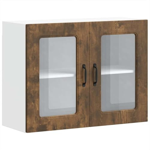 Todiikf Küchen-Hängeschrank Kalmar 80 x 31 x 60 cm Räuchereiche Glasfront Einbauküche Wandschrank platzsparend robust für Küche Wohnzimmer Flur