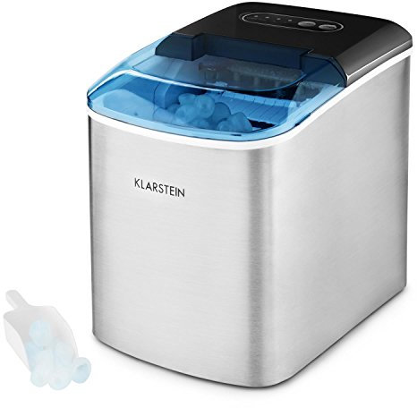 Klarstein On-The-Rocks - Máquina de Hacer Hielo, Fabricadora de Cubitos, 12 kg/24 h, Autolavado, Silenciosa, 2 tamaños, 6-12 min, 2,1 L, Apagado automático, 120 W, Acero Inoxidable, Negro