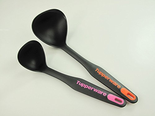 Tupperware Griffbereit Schöpflöffel orange-schwarz + Kleiner Schöpflöffel schwarz-pink, 2er Set, Edelstahl, Löffel, Spülmaschinenfest