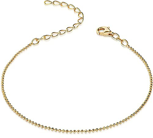 Filigranes Damen Armband Silber 925 Kugelkette 17-22cm vergoldet | Feine Armkette 1,2mm aus diamantiertem 925 Sterling Silber mit wasserfester Vergoldung von MATERIA by Matthias Wagner
