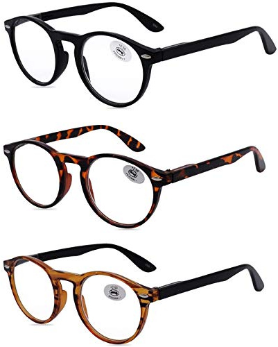 AMILLET 3 Paires Rondes Rétro Lunettes de Lecture Femmes +2.5/Vision claire-Les Lentilles Transparants,Verre de Presbyte Ultra-légère,Mélange de Couleurs