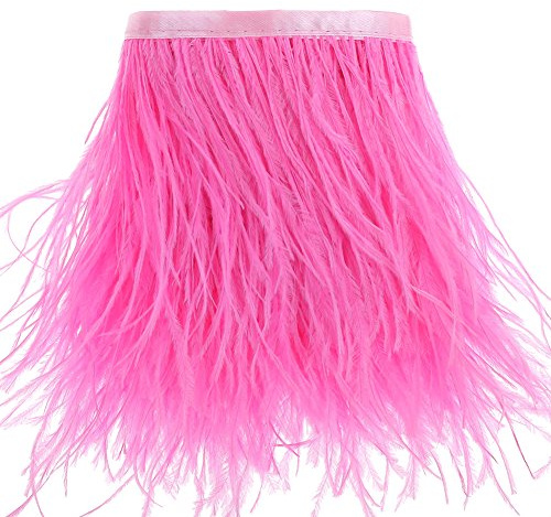 Straußenfedern Borte Fransen mit Satinband - zum Nähen von Kleidern Basteln Kostüme Dekoration, 186cm (Rosa)