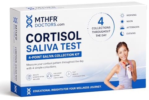Cortisol Stress Test 4 X Day - Comes with Results Interpretation and Live Support by Phone 7 Days A Week - Fast Results - at Home Saliva Collection Kit. Fast Results.