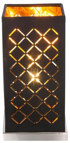 Tisch Lampe Textil Strahler Wohn Zimmer Dekor Stanzungen Leuchte schwarz gold Globo 15229T1, bunt, medium