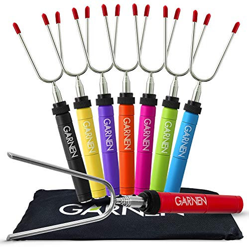 Garnen Grillspieße Edelstahl Mit Nylontasche Grillgabel - 6 Stück, (FDA-zertifiziert) 86cm Ausziehbare Marshmallow Spieße mit Kunststoffgriff Bräter für Kinder Lagerfeuer BBQ Party Picknick Mahlzeit