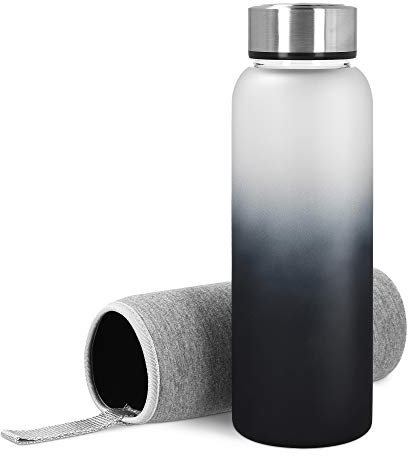 Navaris Borraccia in Vetro Borosilicato 950ml - Bottiglia Tappo Ermetico Custodia Neoprene - per Allenamento Sportivo Palestra Indoor Outdoor - Nero