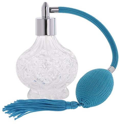 Inzopo 1 pieza de vidrio transparente vintage vacío perfume postafeitado botella larga spray borlas atomizador recargable dama regalo 100 ml azul