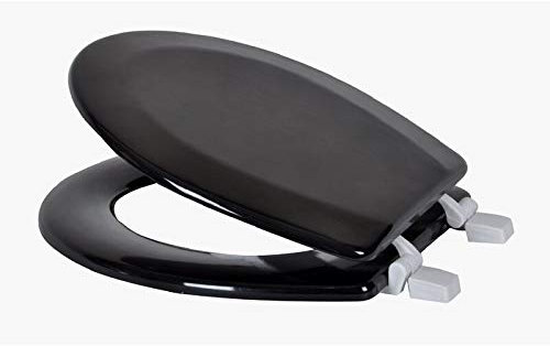 J&V Textiles Round Wooden Toilet Seat With Beveled Edge (Black)