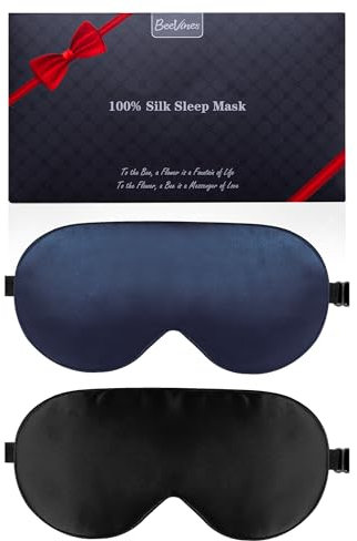 Seiden-Schlafmaske, 2er-Pack Augenmaske aus 100% echter natürlicher reiner Seide mit verstellbarem Riemen, Augenmaske zum Schlafen, BeeVines Augen-Schlafschutz für Yoga-Reisen, blockiert Licht