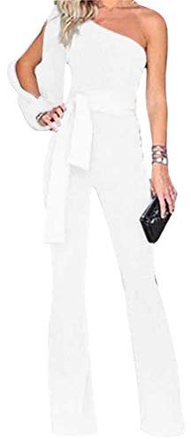 Onsoyours Cut Out Mit Bindegürtel One Shoulder Elegant Weites Bein Jumpsuit Hosenanzug Damen Mode Weiß L