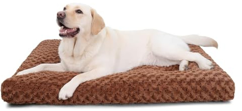 KSIIA Washable Dog Bed Deluxe Plush Dog Crate Beds Comfy Kennel Pad Anti-Slip Pet Sleeping Mat for Large, Jumbo, Medium, Small Dogs Breeds, 41 x 27, Brown