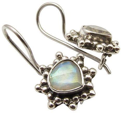 SilverStarJewel Regenbogen Mondstein Handarbeit Ohrringe 2 cm 3,1 Gramm 925 massives Silber