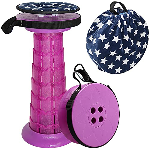 ALEVMOOM 52cm Taburete telescópico con cojín, Taburete Plegable portátil más Resistente, Capacidad de 440 Libras, Taburete retráctil Plegable para Camping, jardín, Barbacoa con Bolsa