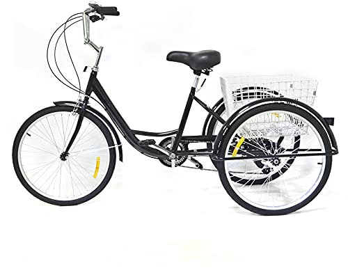 DGKLNDSY Dreirad 24 Zoll Dreirad für Erwachsene 3-Rad-Dreirad 8-Gang 24 Fahrrad mit Einkaufskorb Dreirad für älteres Dreirad