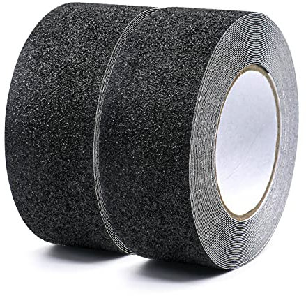 BOMEI PACK Schwarz Antirutsch Klebeband Streifen mit Selbstklebend, 2 Rollen 5cm x 10m Treppe Stufen Band Kleber Rutschfest Klebeband, Hohe Traktion Tab