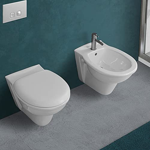 Inbagno Coppia di Sanitari sospesi WC + Copriwater con Chiusura rallentata Soft Close e Bidet Karla RAK Ceramics