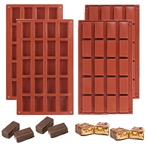 2 Pcs 20 Cavity Small Silicone Moulds, Rectangle Chocolate Moulds Silicone Cake Baking Moulds for Muffin Energy BarJelly Ice Chocolate Bar Mold Soap Handmade
