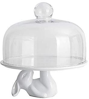 XOOPIT Food Covers,Splatter Covers,10 And 12 Inch Cake Stands With Lid, Fitness Bunny Shaped Dessert Plates Fruit Dome Cover Glass Cover Confectionery Storage Trays