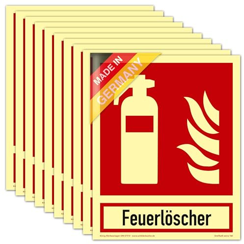 10 Schilder Feuerlöscher | extra langnachleuchtend | PVC selbstklebend 200x250mm | mit Schriftzug Feuerlöscher | DIN EN ISO 7010 F001 | DIN 67510 (Brandschutzzeichen) Dreifke® extra 160