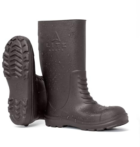LITE BOOTS 16 Rubber Boots for Men | Ultra-Light, Insulated & Waterproof Rain Boots for Men | Injection Molded, Anti-Slip, Durable, One-Piece Hunting Boots for Mud, Fishing, Garden, Chores & Outdoors | Wide Calf, Brown, Size 11
