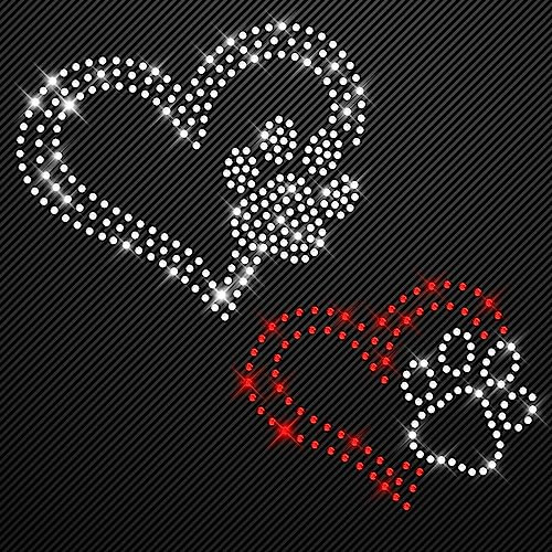 Glitzerdeals Bügelbilder aus Strass Pfoten mit Herz 2er Set Aufbügler für Textilien Karneval Kostüm Pfoten Strassmotiv Pfote Aufbügler Glitzer Hundepfoten