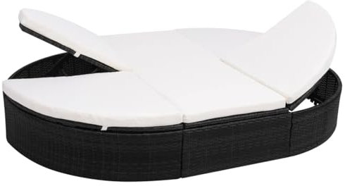 CIADAZ Outdoor-Lounge-Bett mit Polster, Sonnenliege, Gartenliege, Outdoor Sofa, Balkon Möbel, Balkonsofa, Balkon Liegesofa, Liegewiese Outdoor, Poly Rattan Schwarz -at