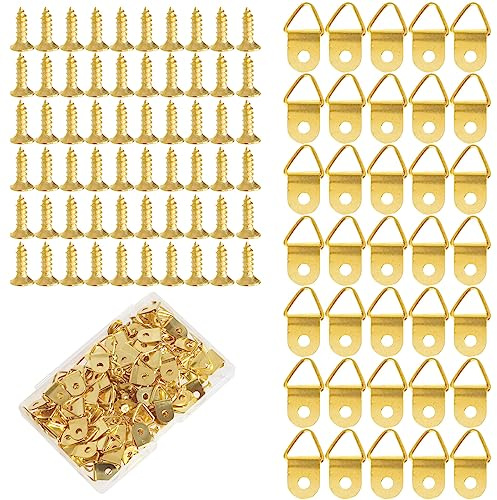 100 Stück Bilderhaken Bildaufhänger Bilderrahmen Aufhänger Haken mit Schrauben Picture Hängehaken für Haus Büro Foto Bild Malerei Hängen Gold