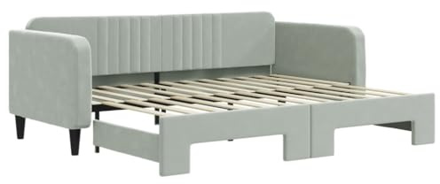 vidaXL Tagesbett, Sofabett Ausziehbar, Gästebett Schlafsofa für Schlafzimmer Wohnzimmer, Ausziehbett Sofa Bettsofa, Modernes Design, Hellgrau 90x200cm Samt