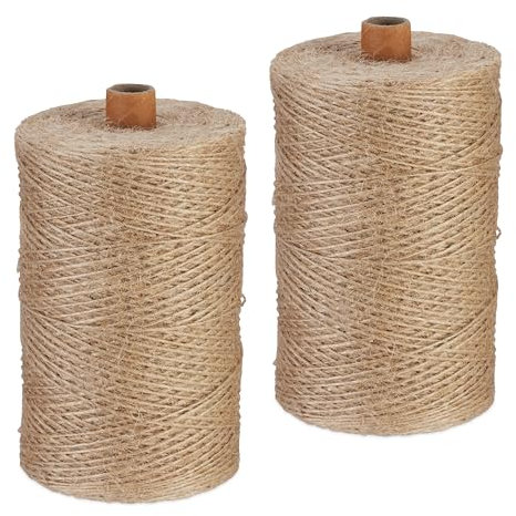 Relaxdays Spago di Iuta 1 mm, 2 Rotoli Juta 500 m ciascuno, Corda Ecosostenibile per Artigianato, Imballaggio, Marrone
