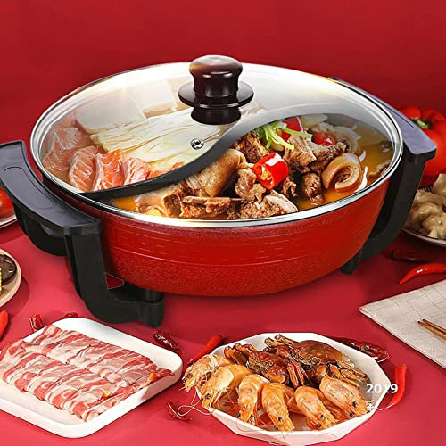 Olla Caliente de Acero Inoxidable, con Divisor, Olla Caliente Eléctrica de Doble Cara, Olla Caliente con Tapa y Dispositivo de Control de Temperatura