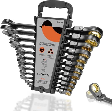 12-teiliges Ratschenschlüssel-Set mit Flexkopf – Cr-V-Stahl-Ratschenschlüssel-Set – langlebig und rostbeständig – metrisches Ratschenschlüssel-Set – für Fahrrad, Motorrad, Autoreparatur